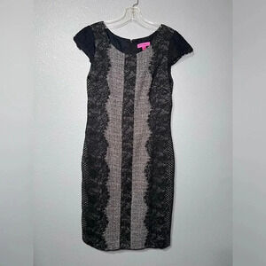 Betsey Johnson Women's Dress Size 8 Black & Silver/Gray w/Lace Wedding Cocktail